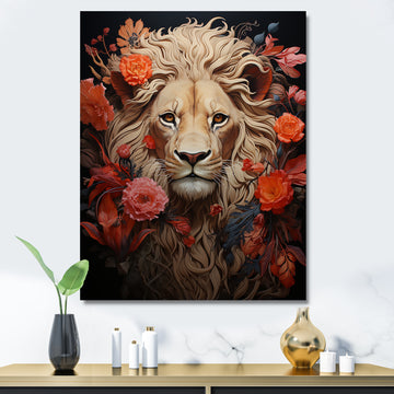 Fierce Guardian Blooming Lion - Lion Framed Canvas Art